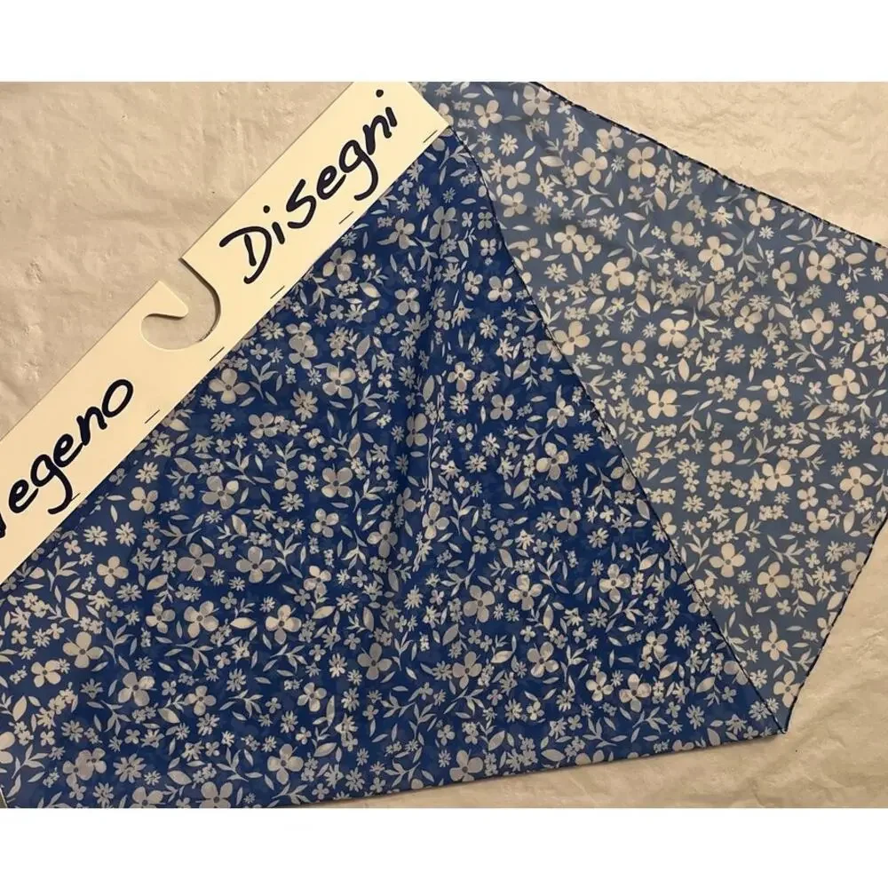 One of a Kind Silk Scarf Manufacture Sample Blue Flowers - Vialegeno Disegni